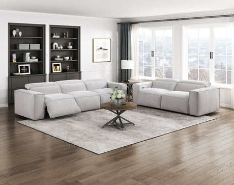 Phoebe Light Gray Power Double Reclining Sofa with Power Headrests by Homelegance at Eve Furniture