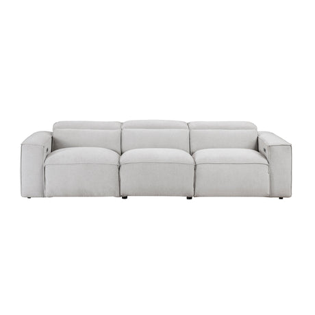 Phoebe Light Gray Power Double Reclining Sofa with Power Headrests by Homelegance at Eve Furniture