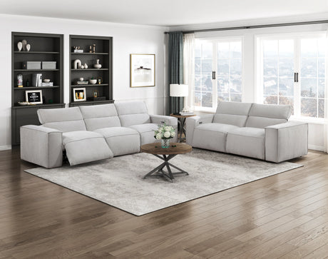 Phoebe Light Gray Power Reclining Sofa and Loveseat by Homelegance at Eve Furniture