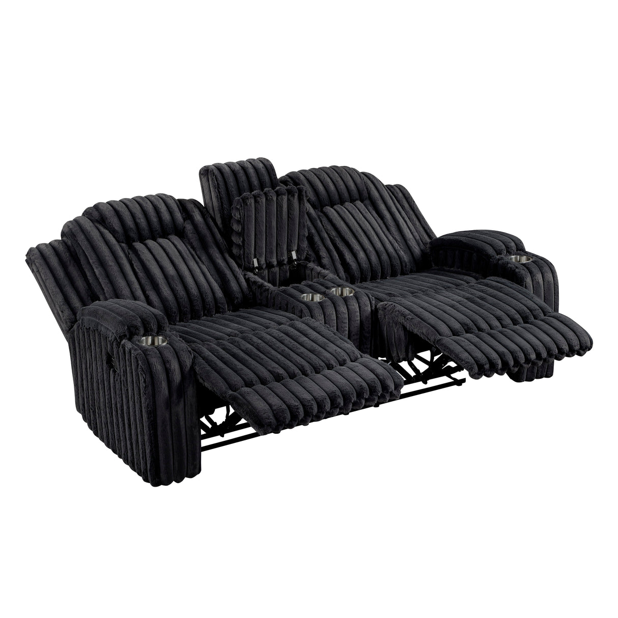 Phyllis Black Corduroy Double Reclining Loveseat with Center Console and Cup Holders by Homelegance at Eve Furniture