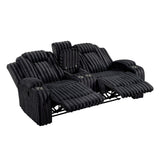 Phyllis Black Corduroy Double Reclining Loveseat with Center Console and Cup Holders by Homelegance at Eve Furniture