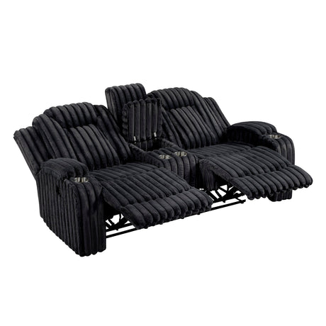 Phyllis Black Corduroy Double Reclining Loveseat with Center Console and Cup Holders by Homelegance at Eve Furniture