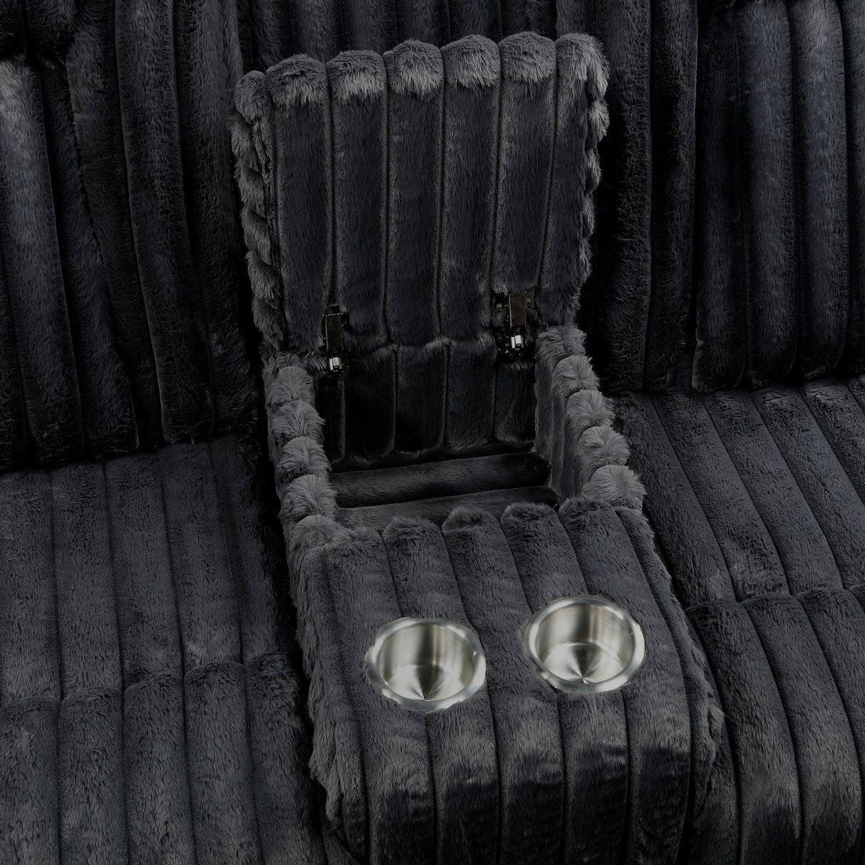 Phyllis Black Corduroy Double Reclining Loveseat with Center Console and Cup Holders by Homelegance at Eve Furniture