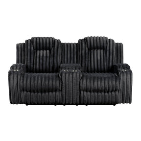Phyllis Black Corduroy Double Reclining Loveseat with Center Console and Cup Holders by Homelegance at Eve Furniture