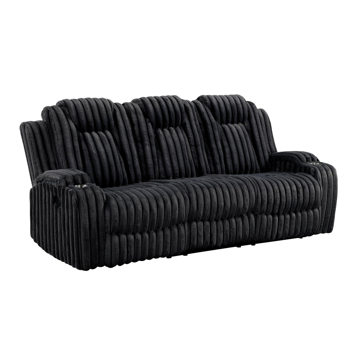 Phyllis Black Corduroy Double Reclining Sofa with Cup Holders by Homelegance at Eve Furniture