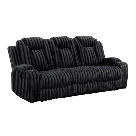 Phyllis Black Corduroy Double Reclining Sofa with Cup Holders by Homelegance at Eve Furniture