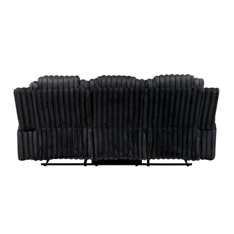 Phyllis Black Corduroy Double Reclining Sofa with Cup Holders by Homelegance at Eve Furniture