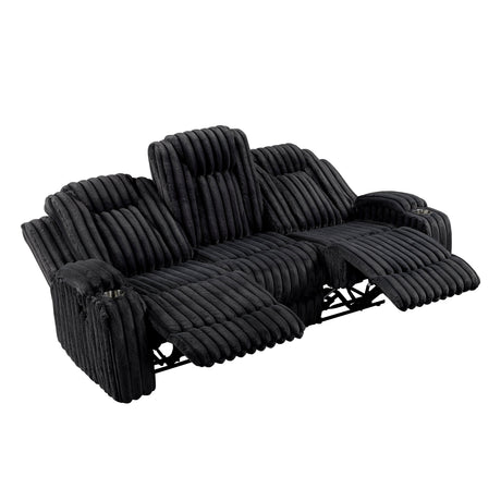 Phyllis Black Corduroy Double Reclining Sofa with Cup Holders by Homelegance at Eve Furniture