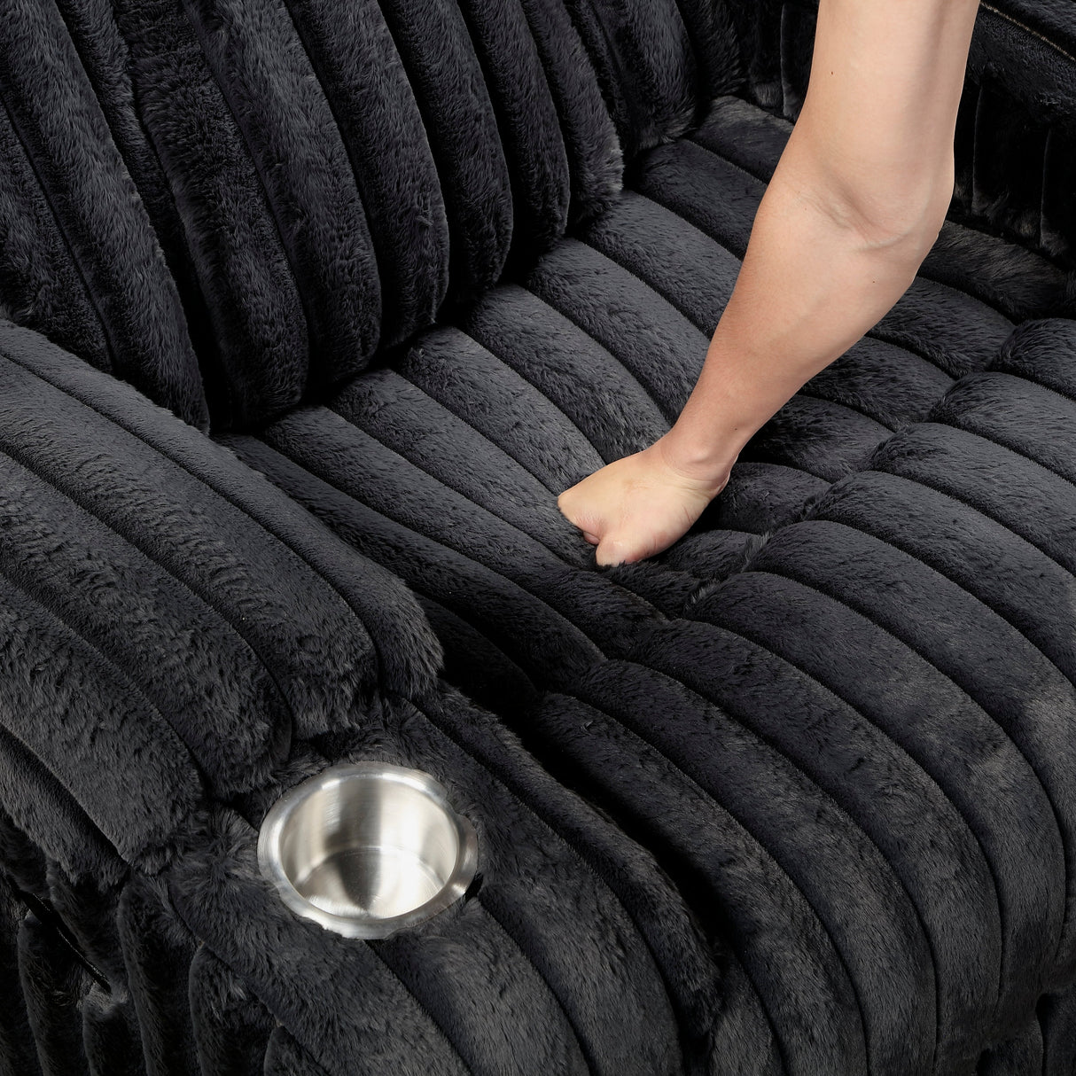 Phyllis Black Corduroy Double Reclining Sofa with Cup Holders by Homelegance at Eve Furniture