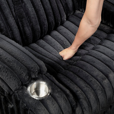 Phyllis Black Corduroy Double Reclining Sofa with Cup Holders by Homelegance at Eve Furniture