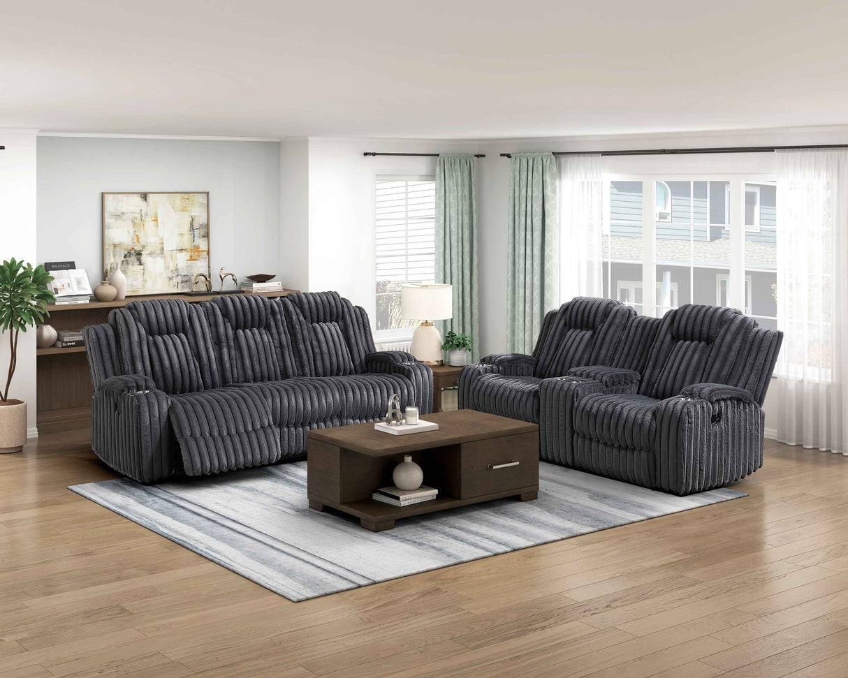 Phyllis Dark Gray 3-Piece Reclining Living Room Set by Homelegance at Eve Furniture