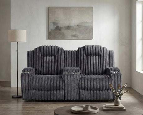 Phyllis Dark Gray Double Reclining Loveseat with Center Console and Cup Holders by Homelegance at Eve Furniture