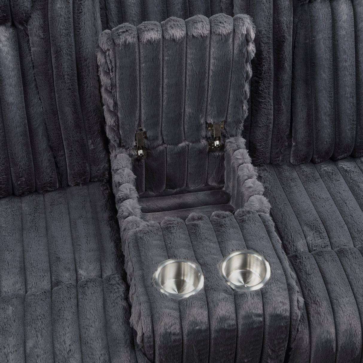 Phyllis Dark Gray Double Reclining Loveseat with Center Console and Cup Holders by Homelegance at Eve Furniture