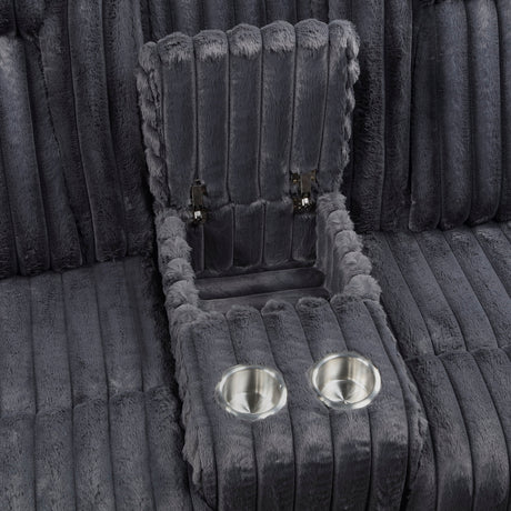 Phyllis Dark Gray Double Reclining Loveseat with Center Console and Cup Holders by Homelegance at Eve Furniture