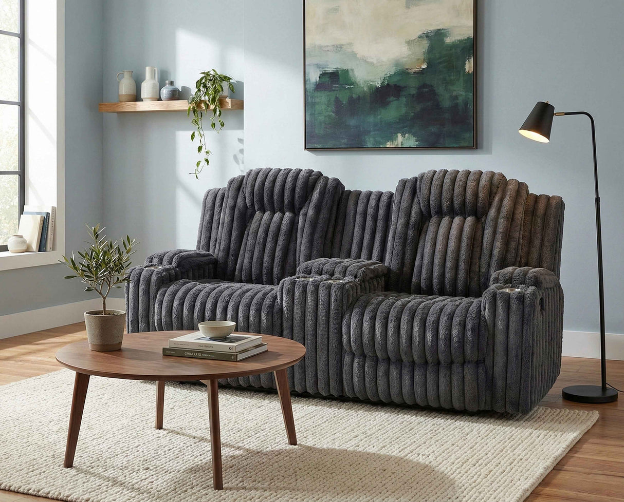 Phyllis Dark Gray Double Reclining Loveseat with Center Console by Homelegance at Eve Furniture
