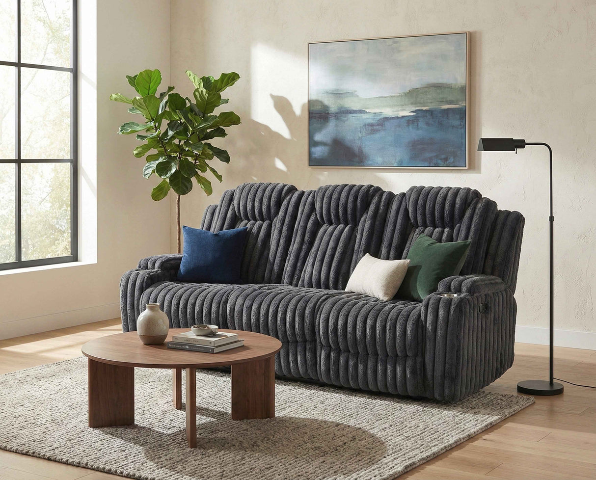 Phyllis Dark Gray Double Reclining Sofa by Homelegance at Eve Furniture
