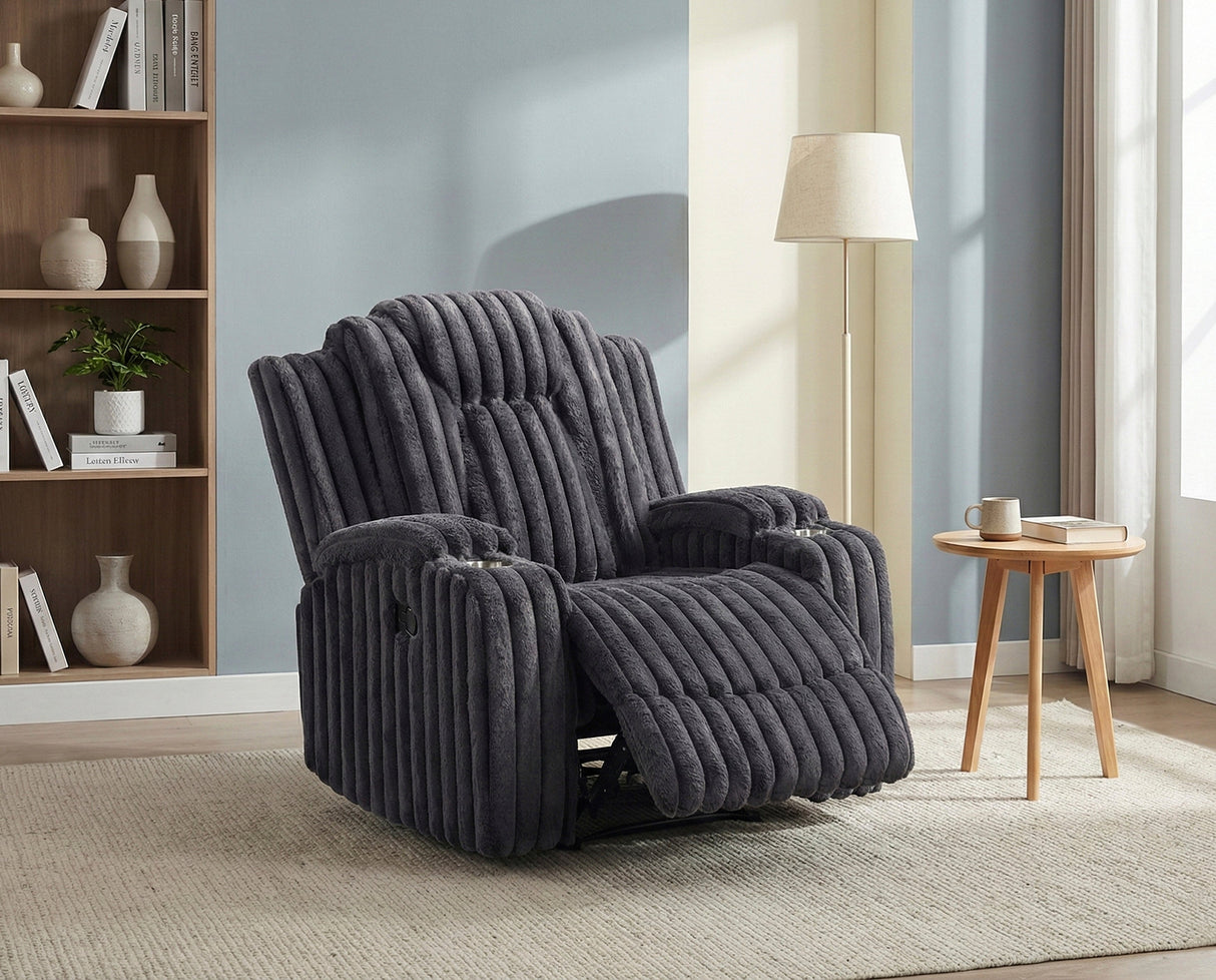 Phyllis Dark Gray Reclining Chair with Cup Holders by Homelegance at Eve Furniture