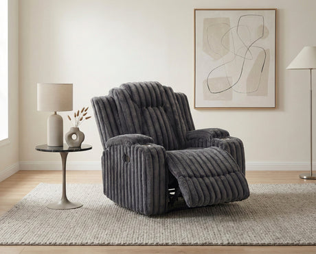 Phyllis Dark Gray Reclining Chair with Cup Holders by Homelegance at Eve Furniture