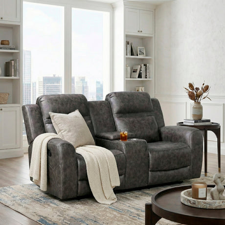 Phyllis Dark Gray Reclining Chair with Cup Holders by Homelegance at Eve Furniture