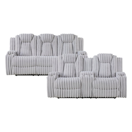Phyllis Light Gray Double Reclining Loveseat with Center Console and Cup Holders by Homelegance at Eve Furniture