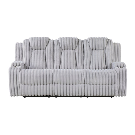 Phyllis Light Gray Double Reclining Loveseat with Center Console and Cup Holders by Homelegance at Eve Furniture