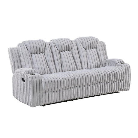 Phyllis Light Gray Double Reclining Loveseat with Center Console and Cup Holders by Homelegance at Eve Furniture
