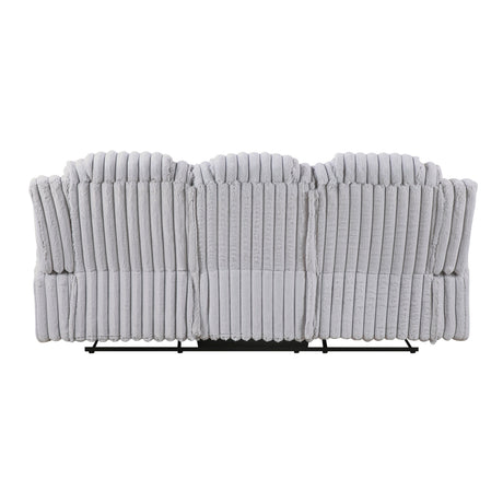 Phyllis Light Gray Double Reclining Loveseat with Center Console and Cup Holders by Homelegance at Eve Furniture