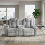 Phyllis Light Gray Double Reclining Loveseat with Center Console by Homelegance at Eve Furniture