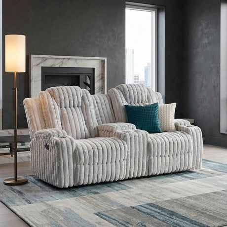 Phyllis Light Gray Double Reclining Loveseat with Center Console by Homelegance at Eve Furniture