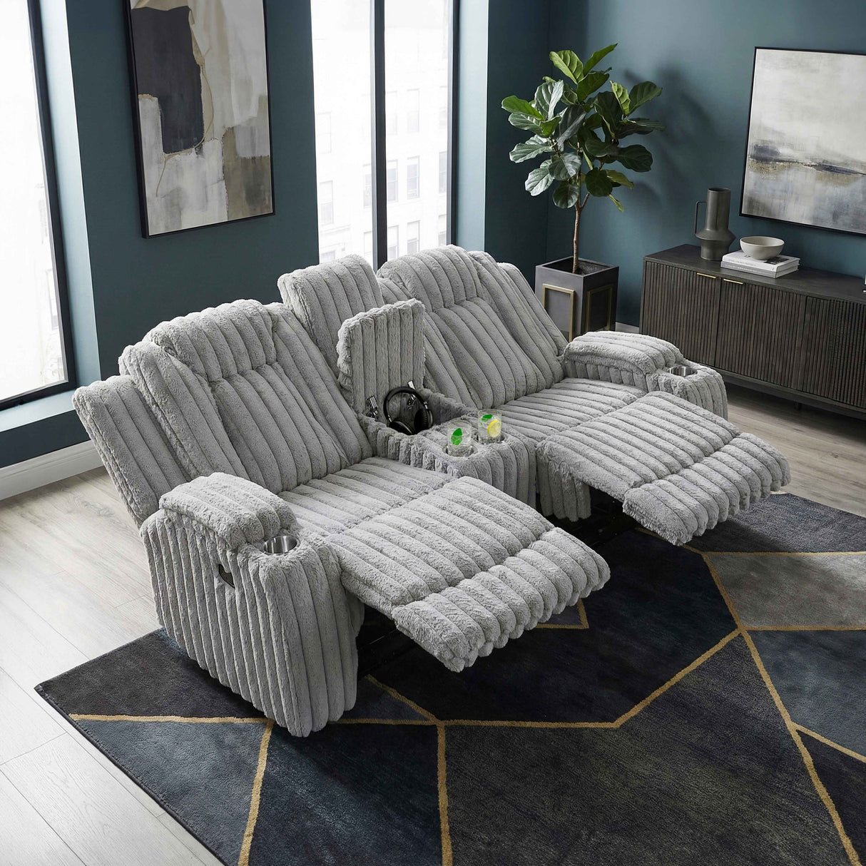 Phyllis Light Gray Double Reclining Loveseat with Center Console by Homelegance at Eve Furniture