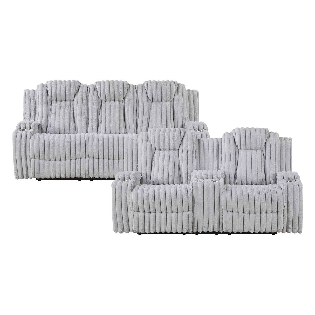 Phyllis Light Gray Double Reclining Loveseat with Center Console by Homelegance at Eve Furniture