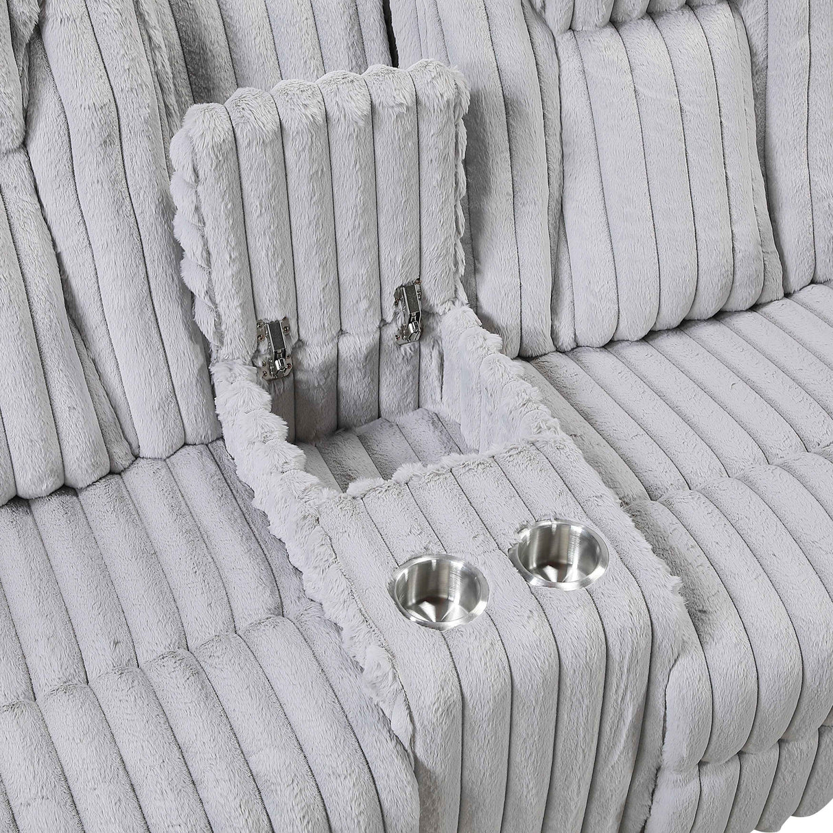 Phyllis Light Gray Double Reclining Loveseat with Center Console by Homelegance at Eve Furniture