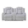 Phyllis Light Gray Double Reclining Loveseat with Center Console by Homelegance at Eve Furniture