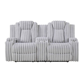 Phyllis Light Gray Double Reclining Loveseat with Center Console by Homelegance at Eve Furniture