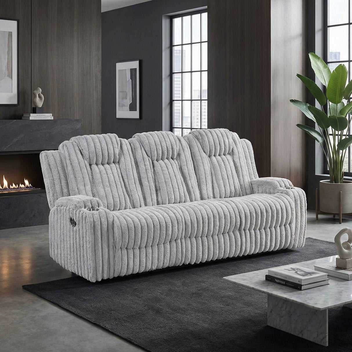 Phyllis Light Gray Double Reclining Sofa by Homelegance at Eve Furniture