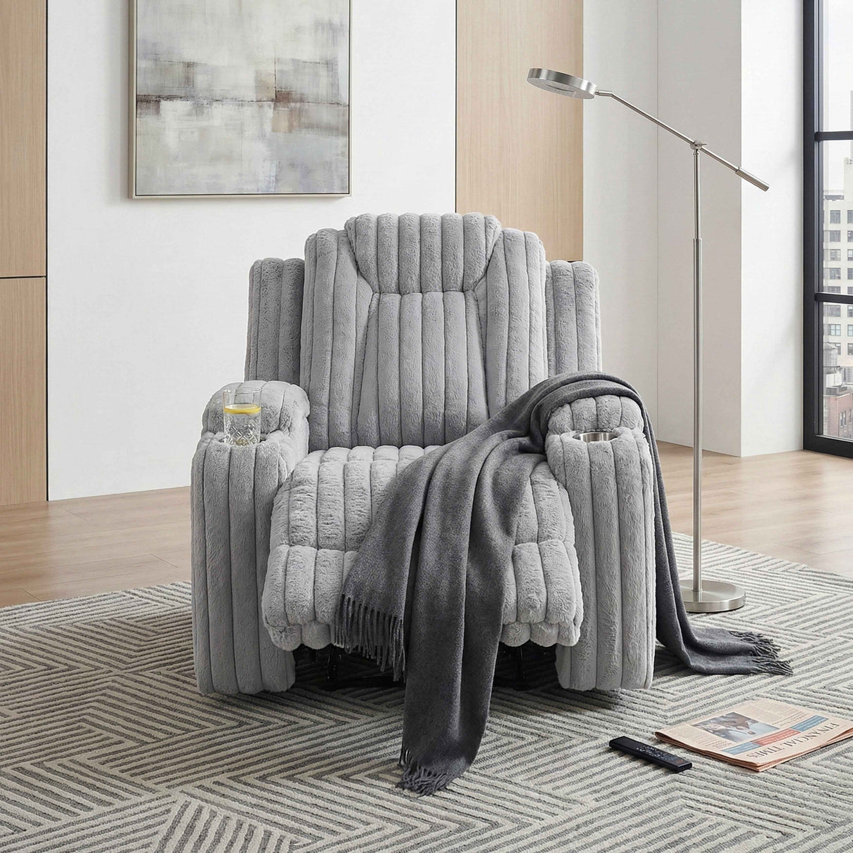 Phyllis Light Gray Reclining Chair by Homelegance at Eve Furniture