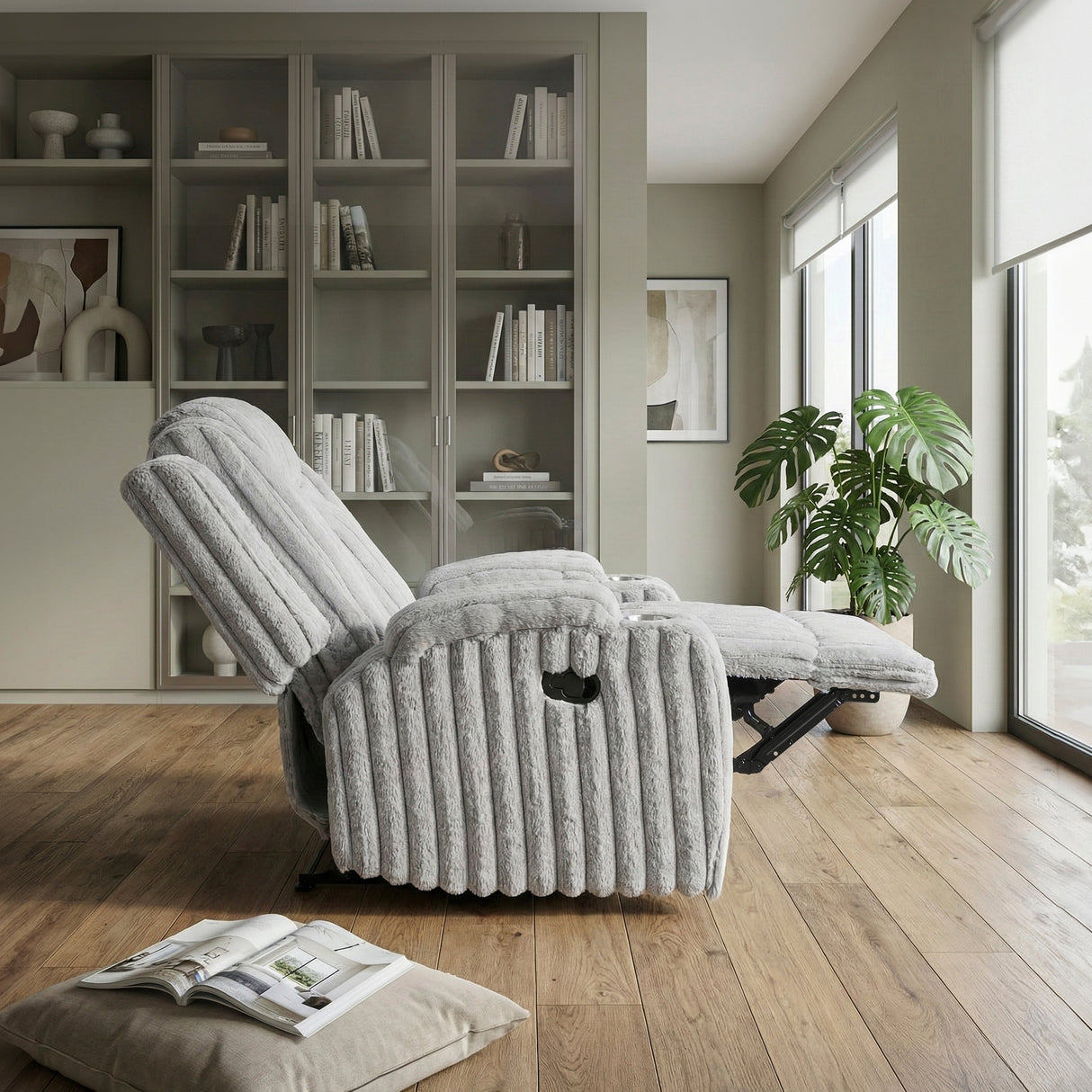 Phyllis Light Gray Reclining Chair with Cup Holders by Homelegance at Eve Furniture