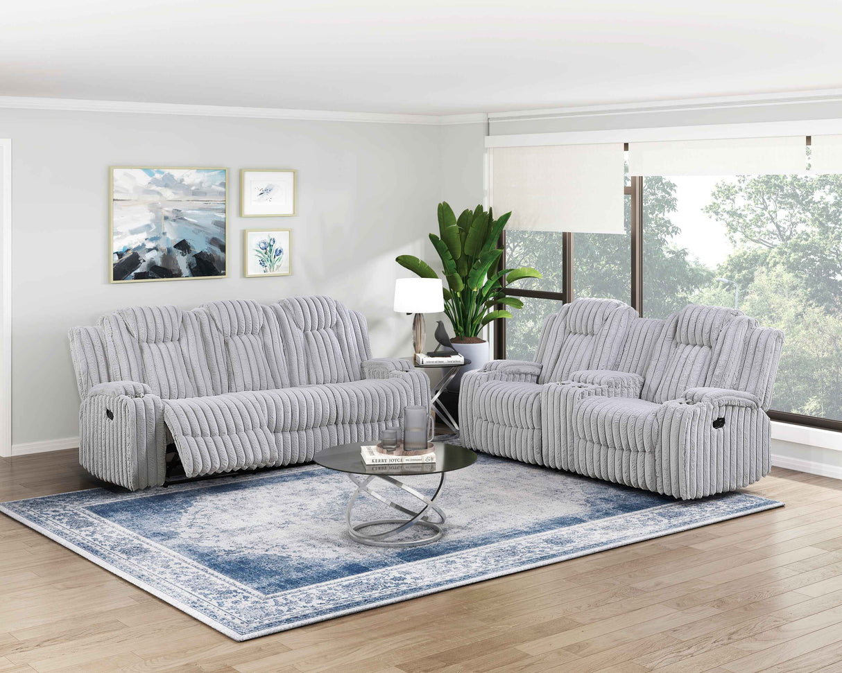 Phyllis Light Gray Reclining Living Room Set by Homelegance at Eve Furniture