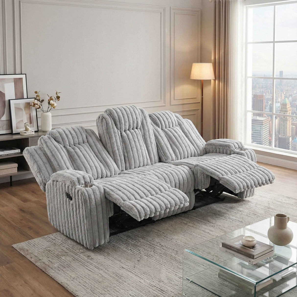 Phyllis Light Gray Reclining Living Room Set by Homelegance at Eve Furniture