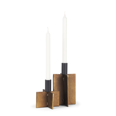 Pia Antiqued Gold w/ Black Metal Taper Candleholder (Set of 2) by Mercana at Eve Furniture