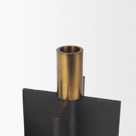 Pia Matte Black w/ Brushed Gold Metal Taper Candleholder (Set of 2) by Mercana at Eve Furniture