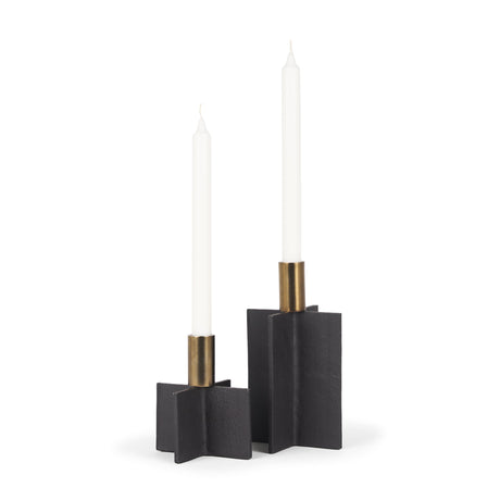 Pia Matte Black w/ Brushed Gold Metal Taper Candleholder (Set of 2) by Mercana at Eve Furniture
