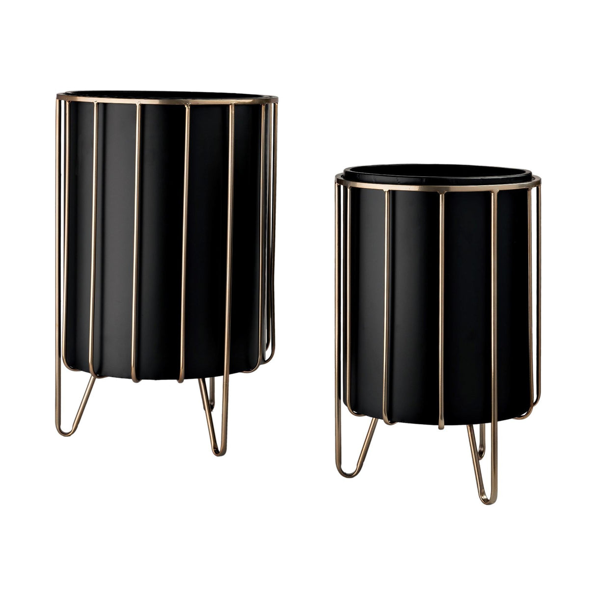 Pianta 13 x 21 Set of Two Black Metal Insert Brass Frame Plant Stands by Mercana at Eve Furniture