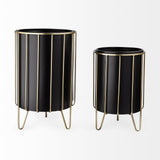 Pianta Set of Two Black Metal Insert Brass Frame Plant Stands by Mercana at Eve Furniture