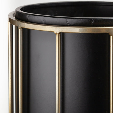 Pianta Set of Two Black Metal Insert Brass Frame Plant Stands by Mercana at Eve Furniture