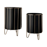 Pianta Set of Two Black Metal Insert Brass Frame Plant Stands by Mercana at Eve Furniture