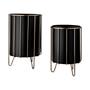 Pianta Set of Two Black Metal Insert Brass Frame Plant Stands by Mercana at Eve Furniture