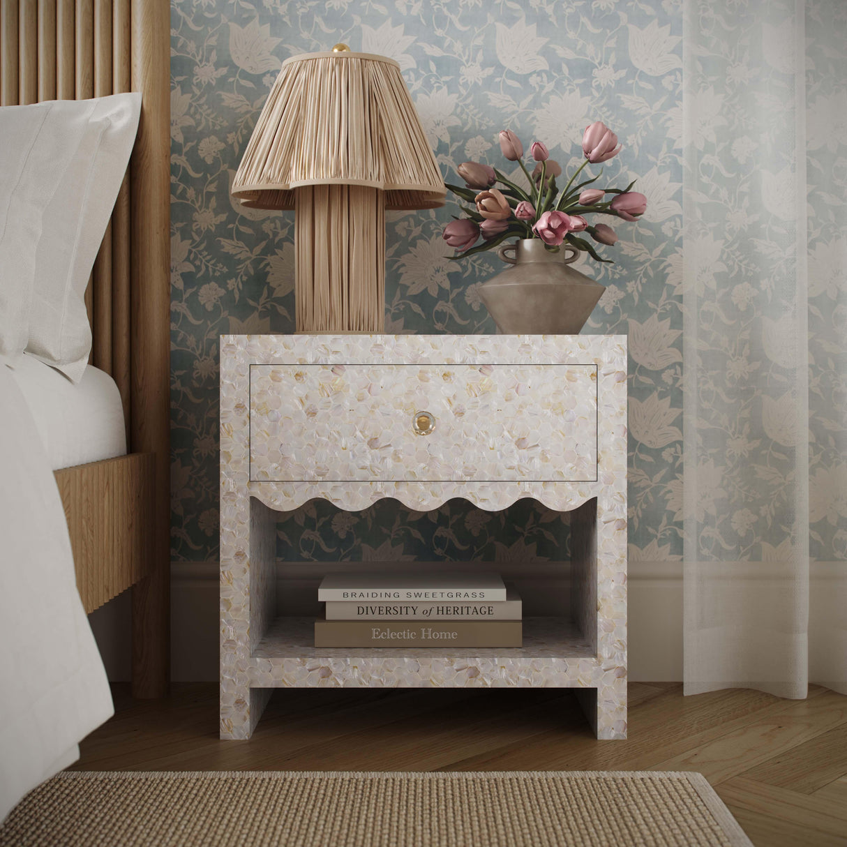 Piara Natural Mother of Pearl Inlaid Nightstand by TOV Furniture at Eve Furniture