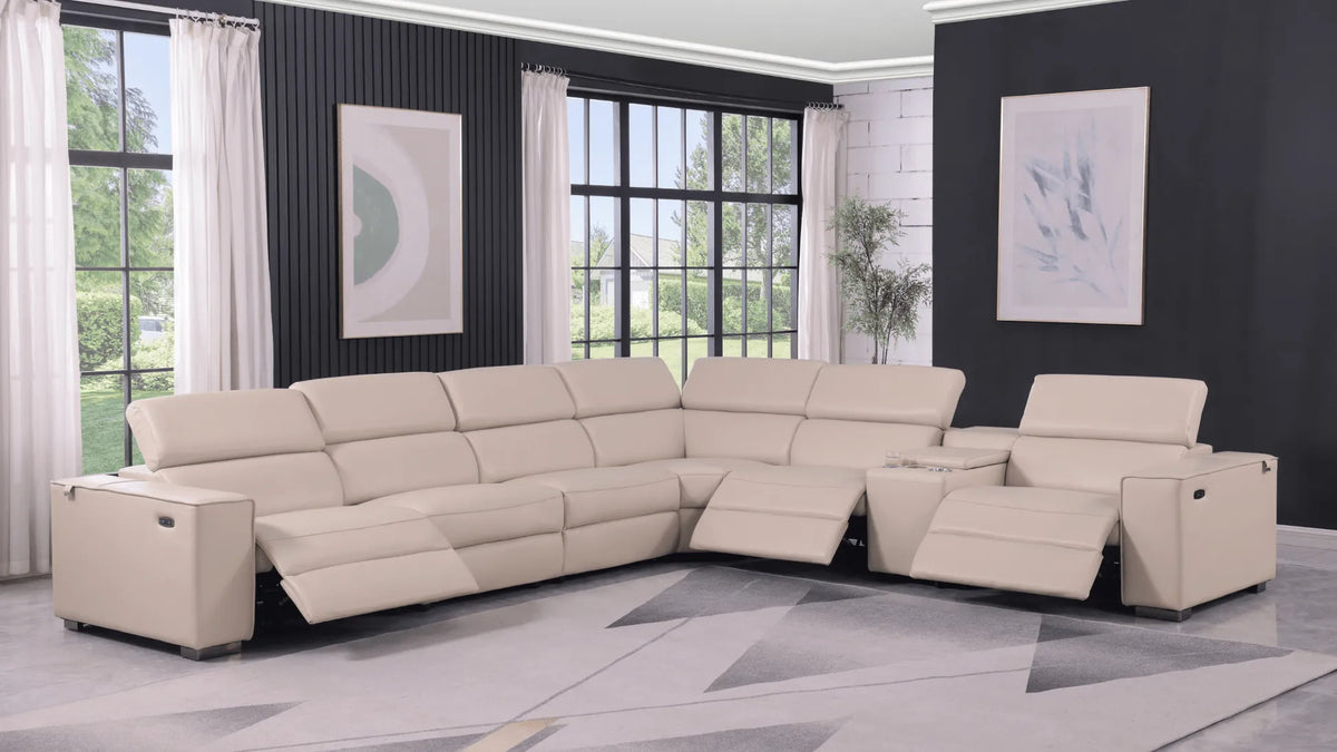 Picasso Beige 7-Piece 3 Power Reclining Sectional by New Era Innovations at Eve Furniture
