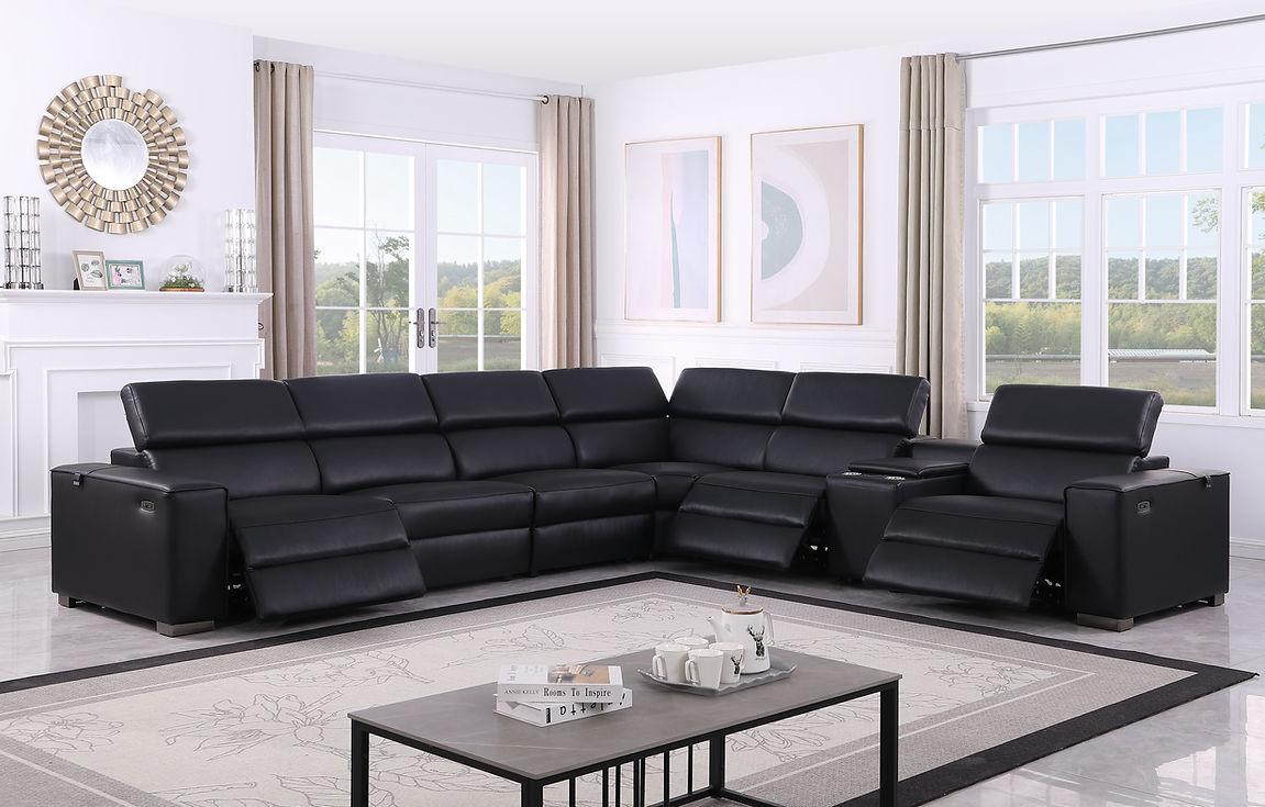 Picasso Black 7-Piece 3 Power Reclining Sectional by New Era Innovations at Eve Furniture